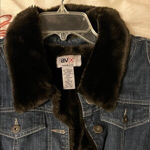 Women's Denim Jacket with Faux Fur Collar and Warm Lining -Size 26/28